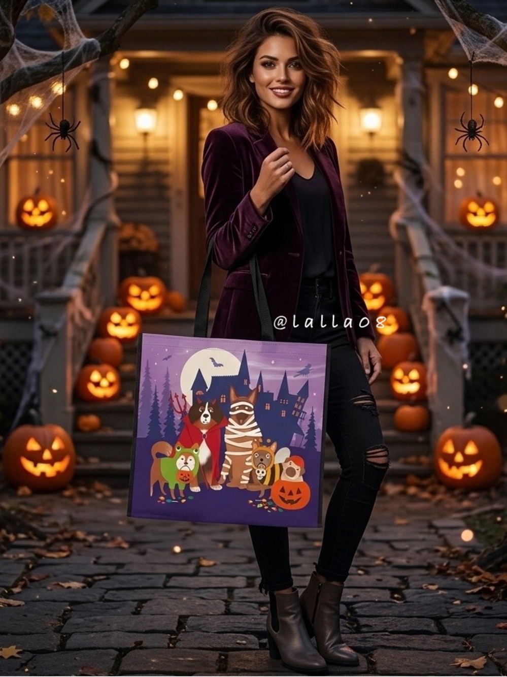 Halloween Dogs Print Reusable Shopper Tote Bag